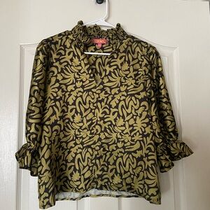 THML Women's Black and Gold Floral Blouse